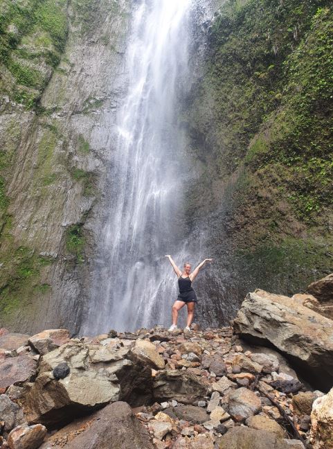 Standing at the bottom of the San Ramon Waterfall in Ometepe with Mono Loco Adventures