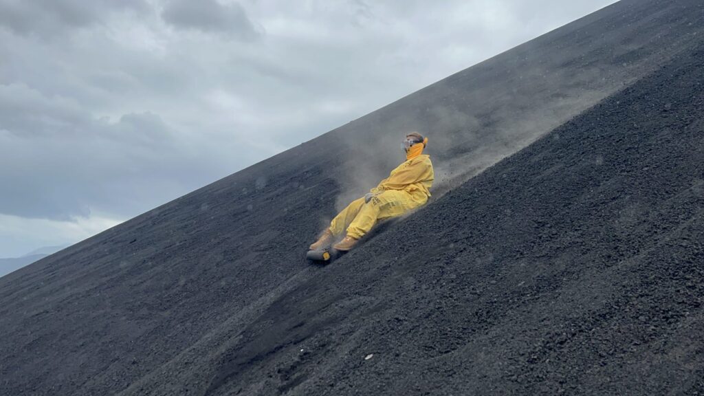Sliding down the Cerro Negro volcano in Nicaragua