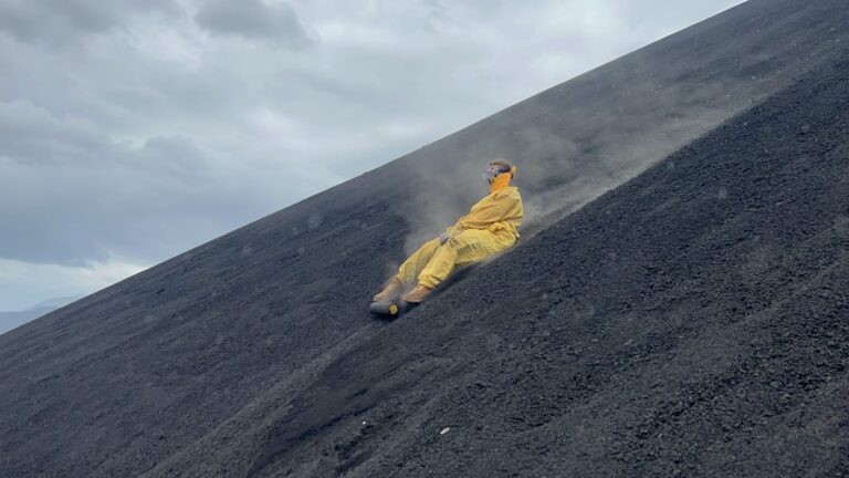 Sliding down the Cerro Negro volcano in Nicaragua