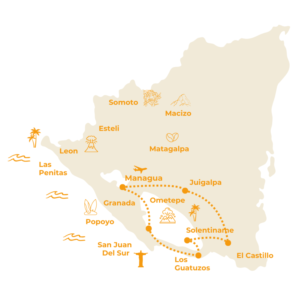 Route of the Southern Nicaragua Jungle Tour